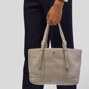 Tory Burch French Grey Landon Medium London Leather Satchel